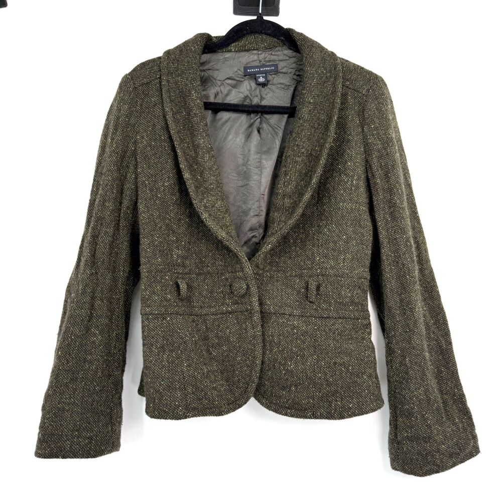 Banana Republic Vintage Womens 6 Green Tweed Wool Blazer Academia Retro Y2K